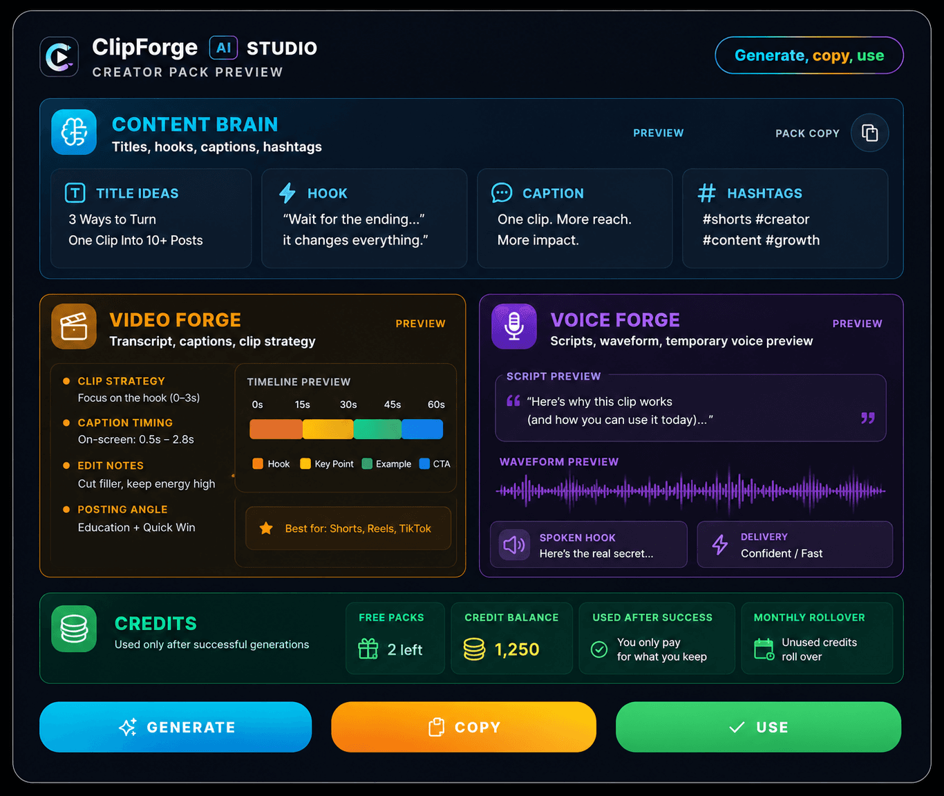 ClipForge AI Studio Creator Pack Preview